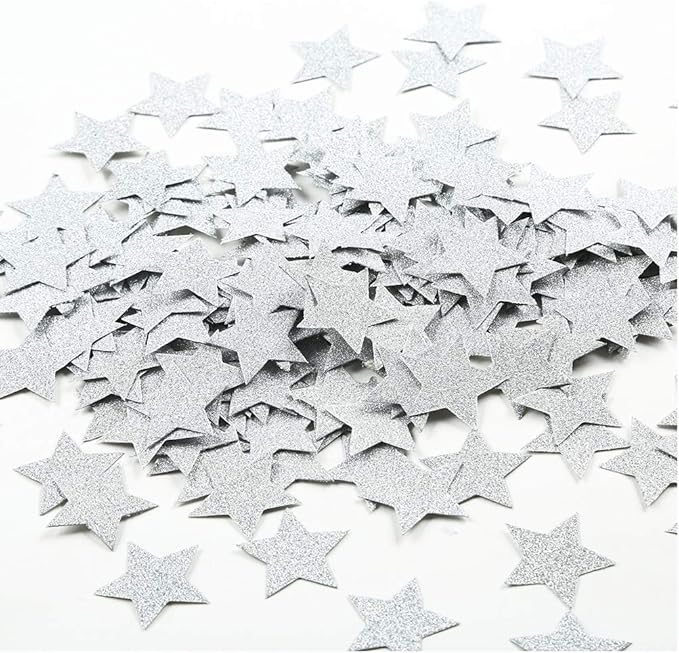 MOWO Glitter Star Confetti Wedding Party Decor and Table Decor 1.2’’ in Diameter (silver glitter,200pc)