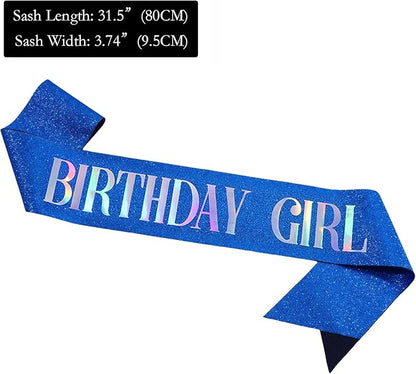 Birthday Sash for Girl, Dazzle Foil Letter Glitter Royal Blue Birthday Sash for Women Girl Kids Teenager Bday Gifts Party Favors Photo Prop
