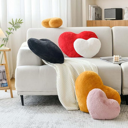 XVTRU Ivory Heart Pillows, Cute Heart Decorative Pillow, Heart Shaped Throw Pillows for Bed, Faux Rabbit Fur Plush Hoom Decor Pillow Cushion for Chair Sofa Living Room (Mini 12.9" x 9.8")