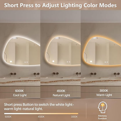 Niccy Irregular LED Bathroom Mirror, 30"x48" Asymmetrical Backlit Vanity Wall Mirrors, Light up Mirrors for Bedroom, Living Room, Modern Smart-Mirror with Anti-Fog, Dimmable, Memory Function