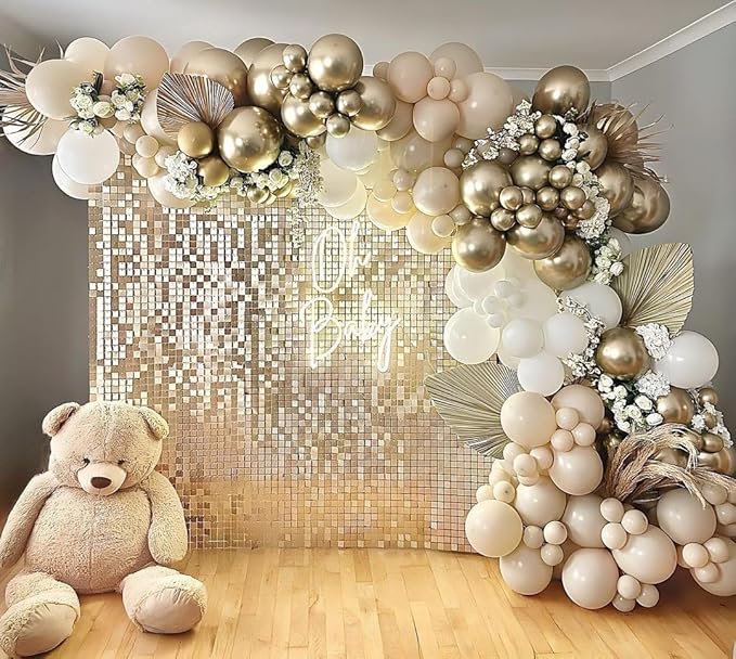 Sand White Gold Balloon Arch Kit, Matte White Cream Balloons Metallic Gold Beige Balloons for Boho Neutral Baby Shower Engagement Wedding Bridal Shower Birthday Anniversary Decorations