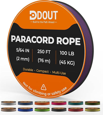 DDOUT 2mm Paracord 100lb, Thin Micro Paracord Rope, Purple 250FT Nylon Cord for Crafting, DIY Projects, Fishing, Camping & Outdoor