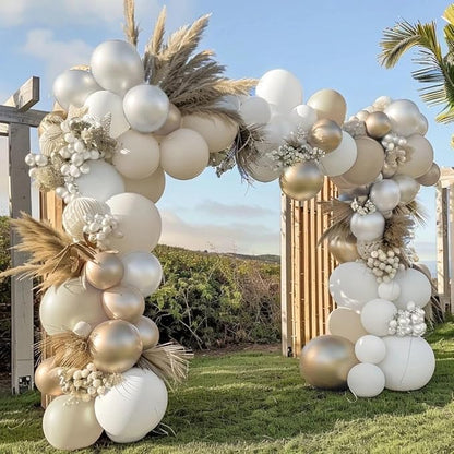 White Balloon Arch Pearl White Balloons Gold Balloon Arch Kit Pearl Sand Balloons Different Size For Wedding Bridal Anniversary Engagement Prom Party Decorations