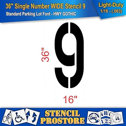 Pavement Stencils - 36 inch Single Number Stencil (Wide) - 9-36" x 16" x 1/16" (63 mil) - Light-Duty
