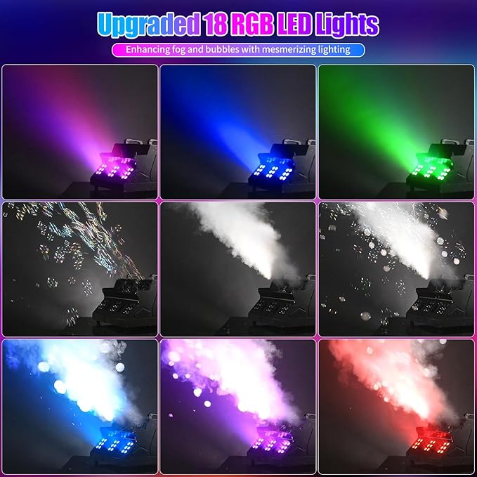 1500W Fog Bubble Machine 18 RGB Lights Smoke Machine with 2 Bubble Fans DMX Control for Party Wedding Indoor DJ Halloween Chirstmas Outdoor