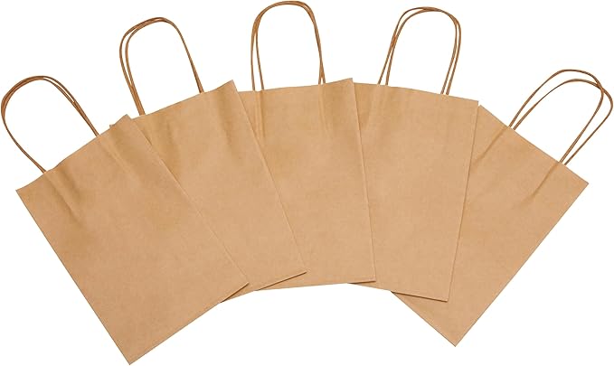 SUNCOLOR 24-Pack Brown Gift Bags with Handles, 7.9x5.12x3.15 Inch, Small Paper Bags for Goodies, Rustic Weddings, Business Events, DIY Crafts, Party Favors & Shopping