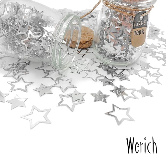 Werich Star Confetti Silver Table Happy Birthday Baby Shower Wedding Party Sprinkles Confetti Metallic Foil Stars for Party Wedding Festival Decorations