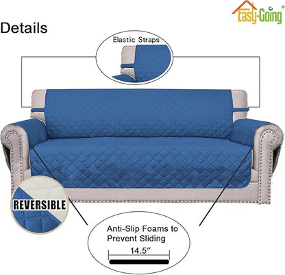Easy-Going Sofa Slipcover Reversible Loveseat Sofa Cover Couch Cover for 2 Cushion Couch Furniture Protector with Elastic Straps for Pets Kids Dog Cat (Oversized Loveseat, Dark Blue/Ivory)
