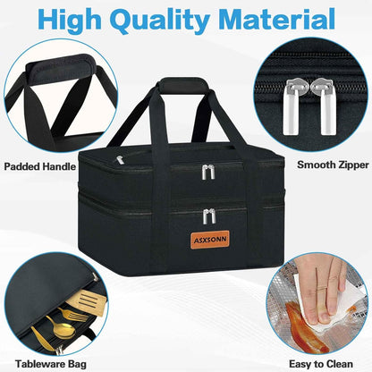 Double Decker Insulated Casserole Carrier for Hot or Cold Food, Expandable Insulated Food Carrier for Parties, Picnic, Beach, Fits 9"x13" Baking Dish (Black)