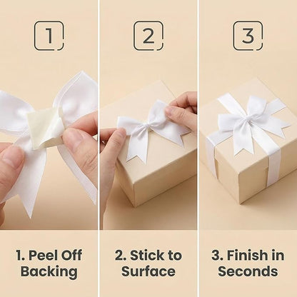 White Gift Wrap Bows – 100 Pcs 3.3 Inch Elegant Satin Bows for Wedding Decor, Graduation & Christening – DIY Crafts, Baby Shower, Christmas, Birthday, Party Decorations
