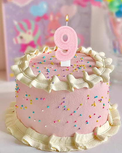 Birthday Candles for Cake, Pink Number Candles, Cake Candles with Greeting Card for Birthday Party Wedding Anniversary Celebrations (Bright Pink 9 Candle)