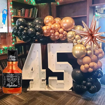 Whiskey Birthday Party Decorations for Men Aged to Perfection Party Supplies, 143Pcs Whiskey Balloon Arch Garland Kit Brown Coffee Black Gold Balloons for Vintage 30th 40th 50th Birthday Anniversary