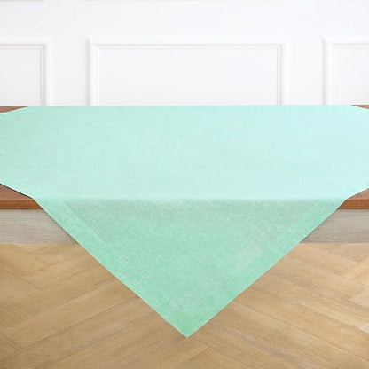 Solino Home Linen Cloth Tablecloth 52 x 52 Inch - 100% Pure Linen Chambray Aqua Square Tablecloth - Athena, Machine Washable Table Throw for Winter, Spring, Easter