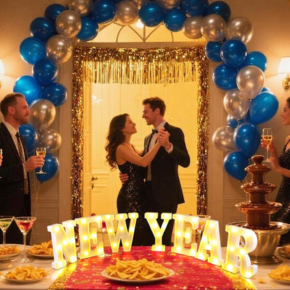 7 Pcs New Year Large LED Letter Sign LED Lights Battery Powered Table Decoration for New Year Christmas Party Tabletop Decoration