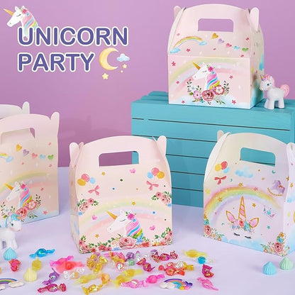 WERNNSAI 12 Pcs Unicorn Party Favor Boxes- Rainbow Unicorn Goodies Boxes for Girls Kids Birthday Supplies Pink Unicorn Candy Gift Boxes For Baby Shower Party Decoration