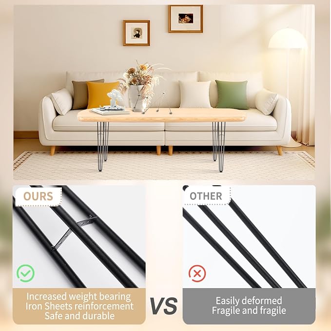 HONG SHENG 16Inch Hairpin Table Legs Black Set of 4 Desk Legs,1300lbs Load Capacity ， Rodsfor Coffee Table, Night Stand Desk Bench，Desk, Bench Desk Dining End Table Chairs