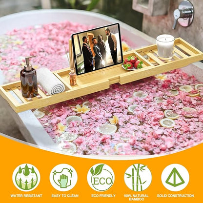 Bathtub Tray - Bath Tray Expandable - Bath Table Trays for Bathtub/Tub,Premium Bamboo Wooden, Fits Most Bath Tubs