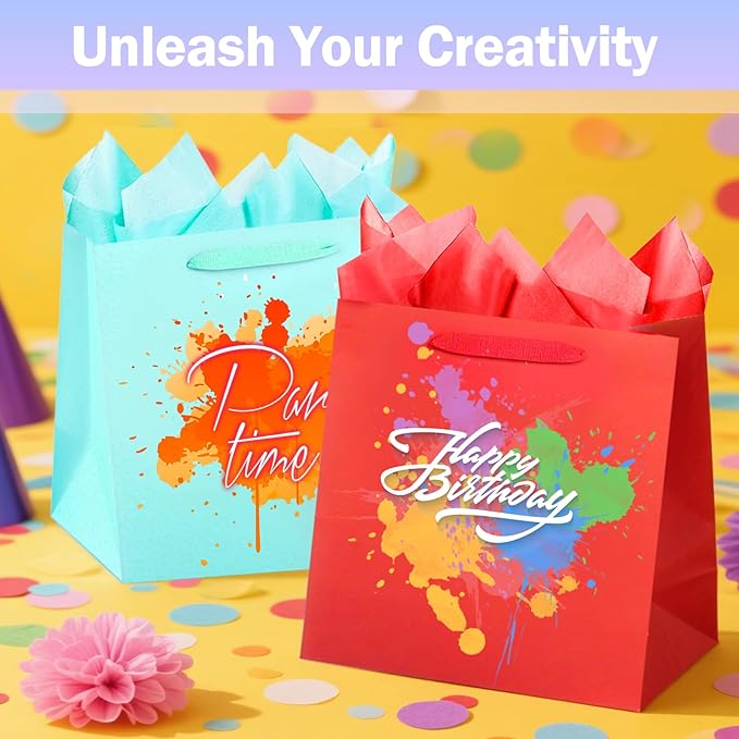 SHIPKEY 8 Rainbow Gift Bags with Tissue Paper, 8.7x3.9x7.1 Inches Colorful Paper Bags for Birthday, Party, Wedding, Baby Shower, Thanksgiving (8 Colors, 22x10x18cm)