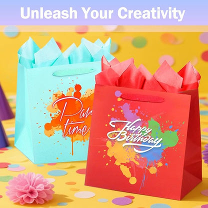SHIPKEY 8 Rainbow Gift Bags with Tissue Paper, 8.7x3.9x7.1 Inches Colorful Paper Bags for Birthday, Party, Wedding, Baby Shower, Thanksgiving (8 Colors, 22x10x18cm)