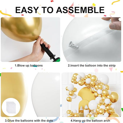 White and Gold Balloons Garland Arch Kit, White and Gold Confetti Latex Balloons for Graduation, Wedding, Baby Shower, Engagement, Birthday Party Decorations