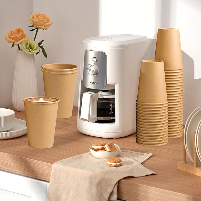 180 Pack 12 OZ Paper Cups, Brown Kraft Disposable Paper Coffee Cups 12 oz, Unbleached Paper Cups for Hot/Cold Beverage Party, Picnic, Travel, and Events.