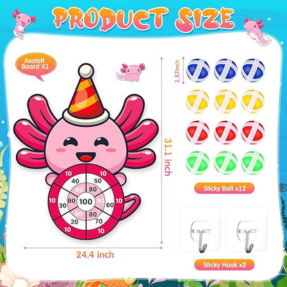 HyDren Axolotl Party Game 31x24 Dart Board with 12 Sticky Balls Axolotl Party Favors Birthday Decor Gift for Indoor Outdoor Game