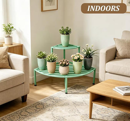 Dipion Corner Plant Stand Outdoor Metal,2 Tier Heavy Duty Ladder Plant Shelf Indoor for Multiple Plants,37.08" L x 22.83" W x 20.07" H,Mint Green