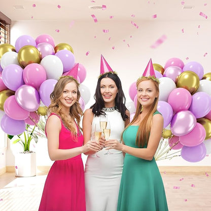 60pcs Pink and Purple Balloons 12inch, White Pastel Purple Metallic Pink Gold Balloons for Pastel Baby Shower Birthday Party Decorations