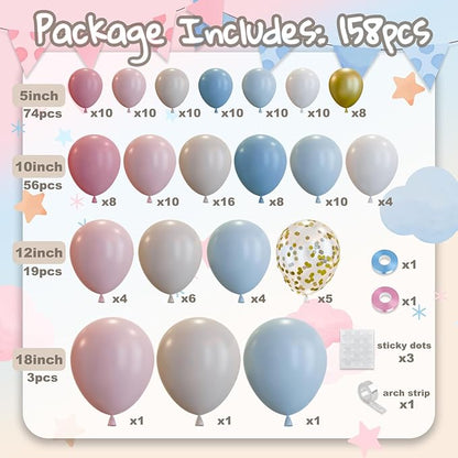 158pcs Gender Reveal Balloons Arch Kit, Dusty Pink Blue Gold Sand White for Gender Reveal Boho Bridal Bear Birthday Party Supplies Boy or Girl Baby Shower Decorations