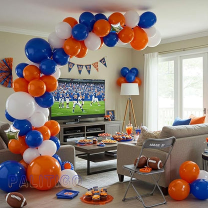 Blue, Orange and White Balloon Arch Kit with Silver Star Foil – Double-Stuffed 5" 12" 18" Balloons for Football, Back to School, Fall Baby Shower, Boys Birthday & Halloween Decor