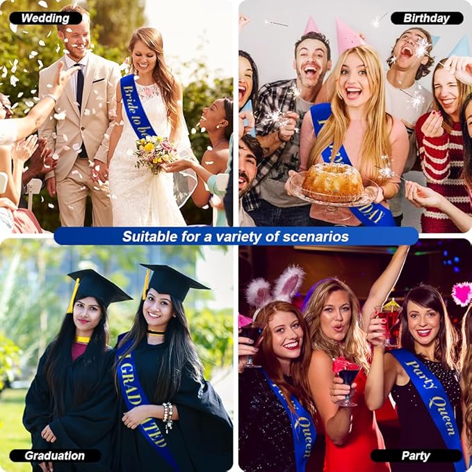 12pcs Dark Blue Sash for Birthday & Graduation Party Favors - Custom Sash Wreath & Groom To Be Sashes