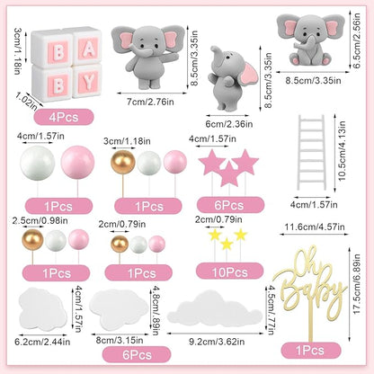 Yinder Bear Cake Toppers Mini Bear Cake Decorations Cake Toppers Gold White Pearl Ball for Birthday Party Decorations(Gray, Pink,Elephant Style)