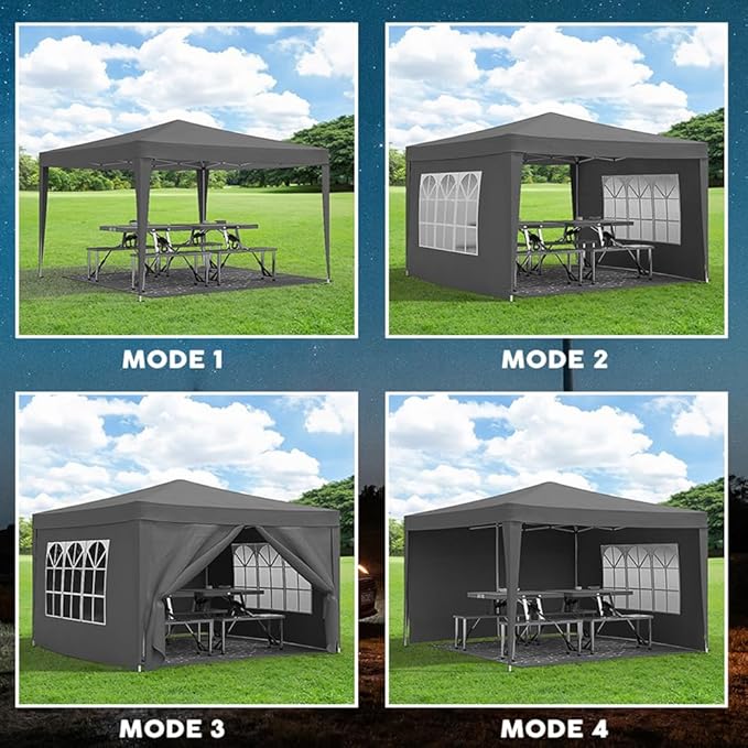 10x10 Pop Up Canopy Tents for Parties, Portable Outdoor Tent with Carry Bag & 4 Sandbags, for Wedding, Patio Events, Commercial, Birthday, Graduation (Black, 10x10)