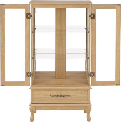 Curio Cabinet with Lighted, Tall Leg Glass Door Antique Cabinet with 1 Drawer