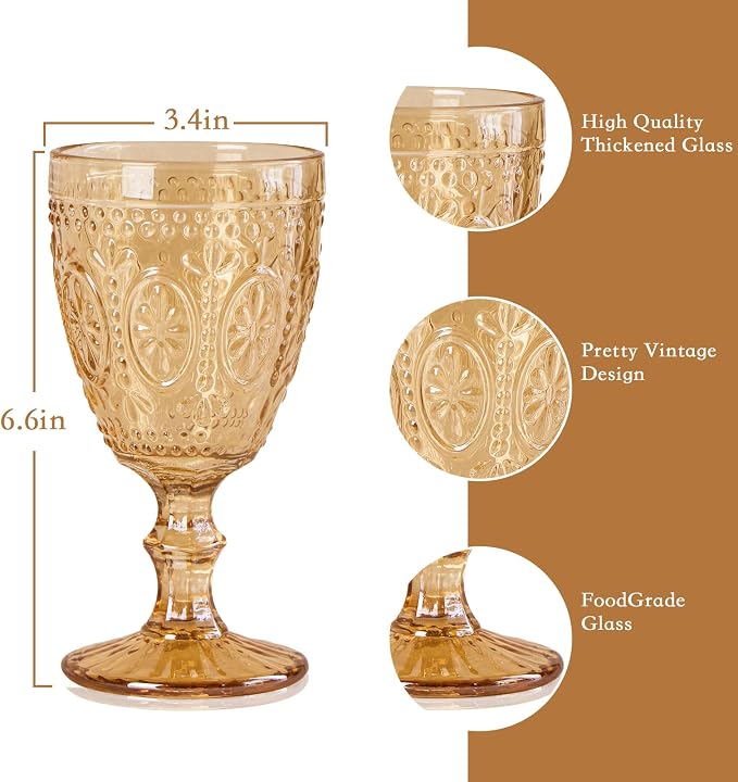 abrwyy Amber Wine Glasses set of 4, Amber Goblets, Vintage Drinking Glassware, Colored Glassware Set for Party, Home & Wedding