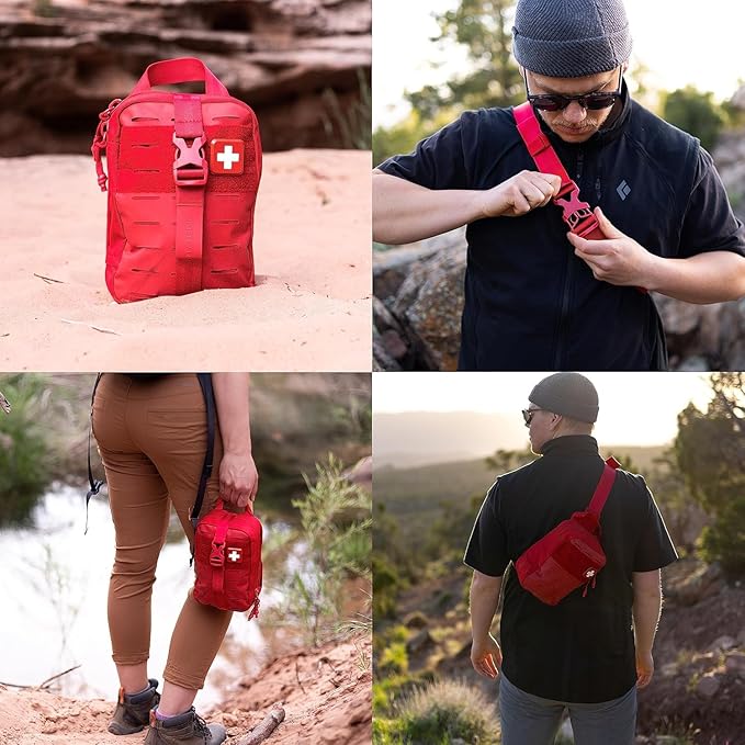 My Medic MyFak Mini First Aid Kit - Small and Lightweight for Camping Hiking and Backpacking - IFAK with 70 Items - HSA/FSA Great for Travel - Red