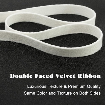 White Velvet Ribbon 3/8 Inch x 21Yd Double Faced Thin White Ribbons Set for Christmas Tree Ornaments Gift Wrapping Wedding Decoration Wreath & Hair Bows Making