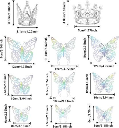42PCS Crown Cake Topper Mini Tiara with 3D Butterfly Decoration Vintage Pearl Rhinestone Crown Cake Topper Cupcake Topper Cake Decoration for Birthday Wedding Anniversity Party Baby Shower (Silver)