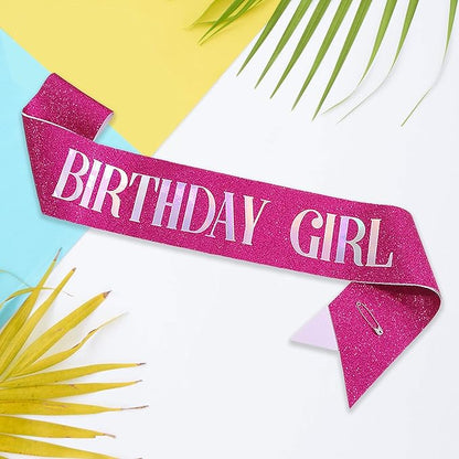 Birthday Sash for Girl, Dazzle Foil Letter Glitter Hot Pink Birthday Sash for Women Girl Kids Teenager Bday Gifts Party Favors Photo Prop