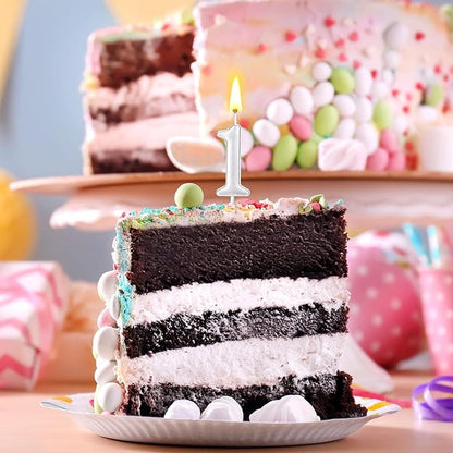 32 Pieces Numeral Birthday Candles Silver Cake Glitter Candles Number 0-9 Cake Decoration for Child's Milestone Birthday Celebration Ten-Year Milestone Anniversary Party Celebration (Silver)