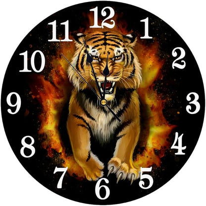 Roar Tiger Wall Clock Battery Operated Silent Round Clock Animal Wall Decor for Home, Office, School 9.8 Inch