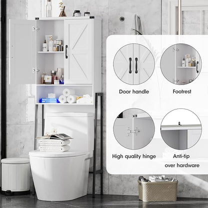 Vabches Over The Toilet Storage Cabinet with 2-Door Design Bathroom Organizers and Storage with Anti-Tip Device Over Toilet Organizer with Shelves for Bathroom,Restroom,Laundry White