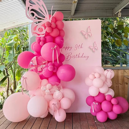 MEBAY Pink Balloon Garland Arch Kit, 155 Pcs Different Shades of Pink Balloons for Girls Women Princess Birthday Bridal Baby Shower Wedding Party Decorations