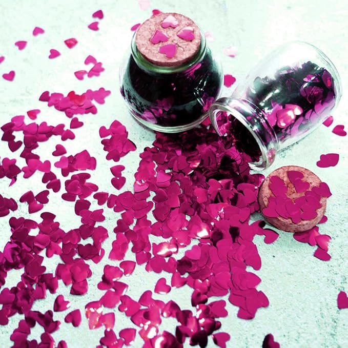 Burgundy Heart Table Confetti - Foil Metallic Heart Shaped Confetti Valentines Day Glitter Mylar Confetti Heart Sequin Wedding Anniversary Baby Shower Birthday Table Scatter Confetti Decorations, 60g