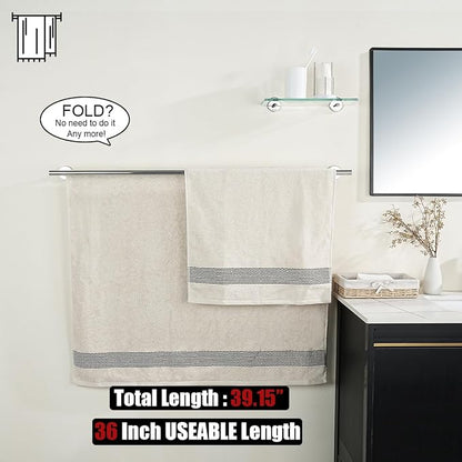 JQK Double Bath Towel Bar, 39 Inch 304 Stainless Steel Thicken 1mm Towel Rack for Bathroom, Bath Towel Holder Polished Chrome Wall Mount, Useable Length 36 Inch, TB100L36-CH