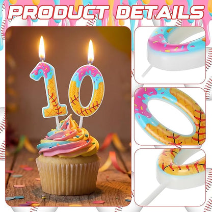 Conelist 10th Baseball Ice Cream Drip Birthday Number Candles Baseball Drip Cake Topper Candle Cupcake Topper Decoration for Sport Theme Happy Birthday Party Favors Anniversary Supplies(2 Pcs)