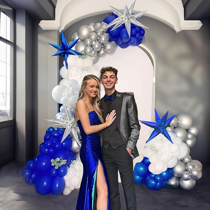 119PCS Royal Blue white Silver balloon Garland Arch Kit with star balloons for Boy Man Birthday Party 2025 graduation Decorations Prom Supplies