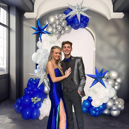 119PCS Royal Blue white Silver balloon Garland Arch Kit with star balloons for Boy Man Birthday Party 2025 graduation Decorations Prom Supplies