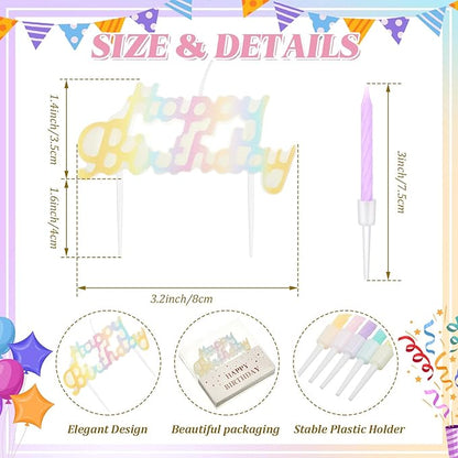 MTLEE Happy Birthday Candles Letter Cake Topper with 10 Pcs 2.95 Inch Short Thin Spiral Candles for Cake Topper Birthday Decoration Party Supplies(Macaron Color)