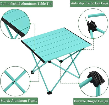Grope Camping Table with Aluminum Table Top, Folding Beach Table Easy to Carry, Prefect for Outdoor, Picnic, BBQ, Cooking, Festival, Beach, Home (Sky Blue-S)